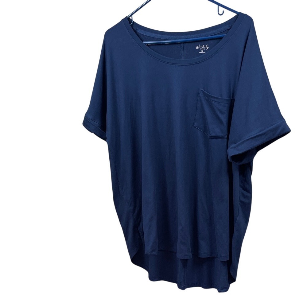 Women's Wonderly Navy Blue Knit Hi-Low Hem Pocket Dolman Sleeve Top 1X